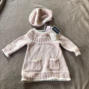 Baby girls sweater dress with matching hat